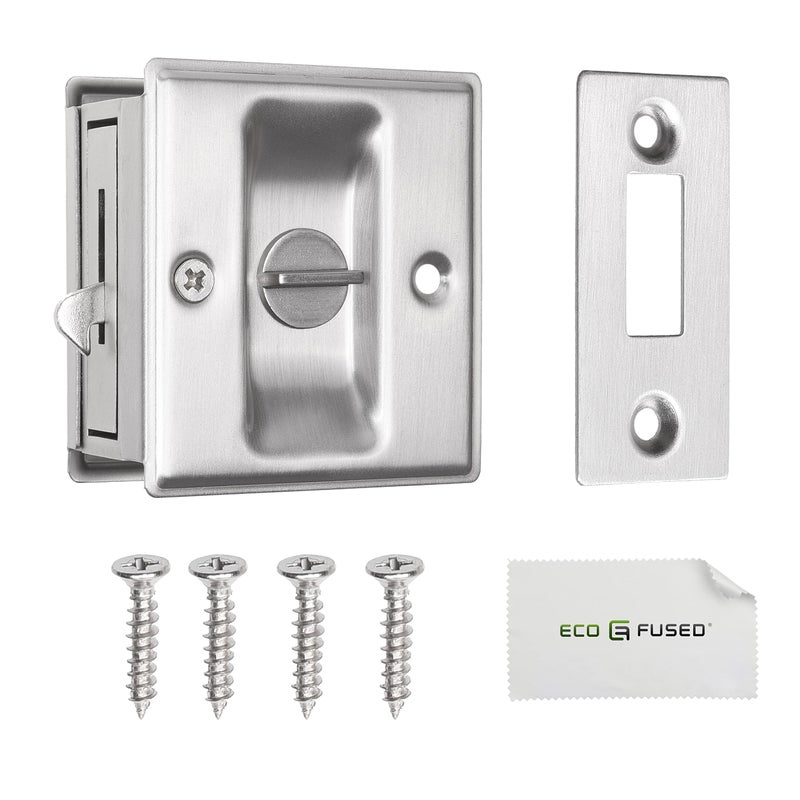 Eco-Fused Pocket Sliding Door Lock - Brushed Nickel Privacy Door Pull with Lock - Reversible - Compatible with Most Doors - Easy Grip - Doors with Thickness 1-3/8    (3.49 cm) - Image 2
